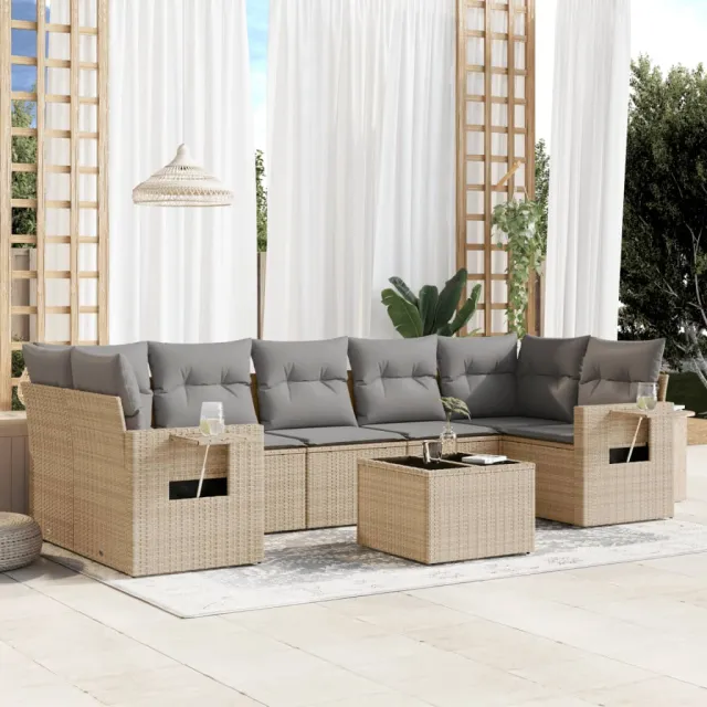 vidaXL 8-delige Loungeset met kussens poly rattan beige, foto 2