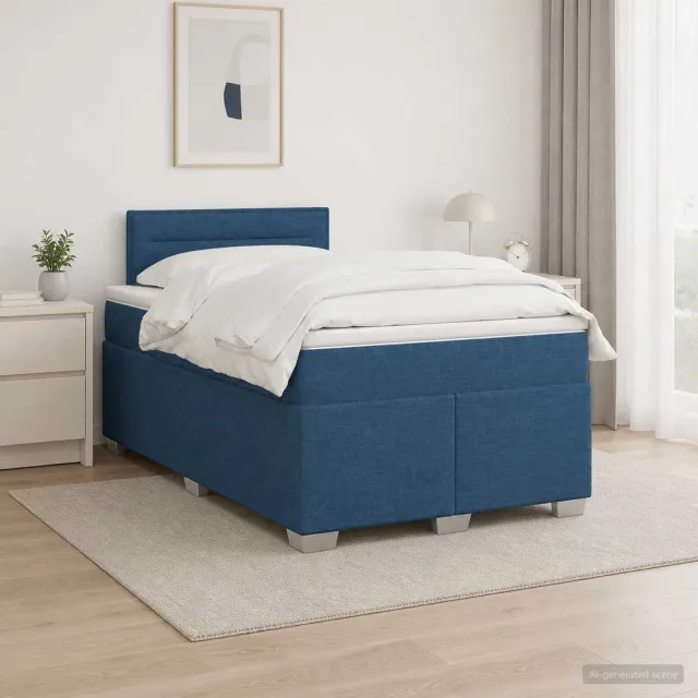 vidaXL Boxspringbed met matras met hoofdeinde Blauw 120 x 190 cm Stof
