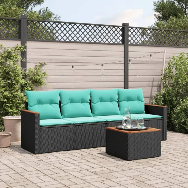 vidaXL 5-delige tuinbankset met kussens van zwart polyrotan, foto 2