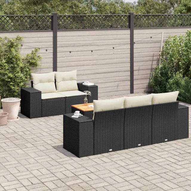 vidaXL 6-delige Loungeset met kussens poly rattan zwart, foto 2