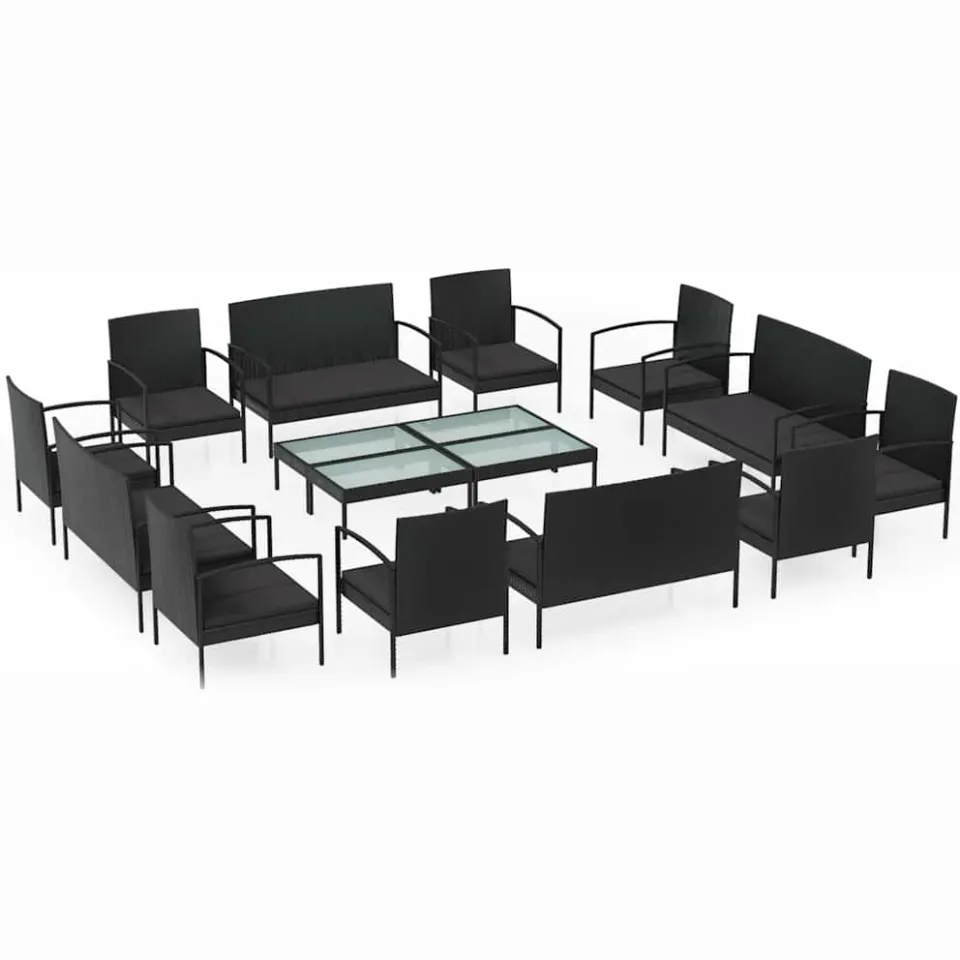 vidaXL 16-delige Loungeset met kussens poly rattan zwart, foto 3
