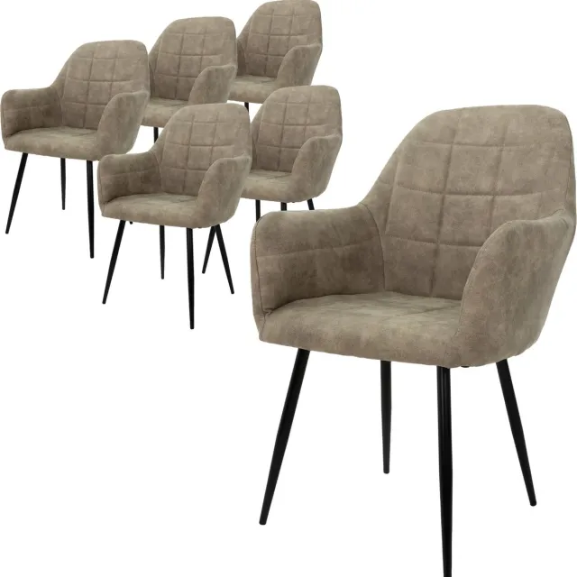 ecd germany eetkamerstoelen set van 6 comfortabele kuipstoel met armleuningen en rugleuning, luxe olijfgroene microleder zitting en stevige metalen poten in cromato design, stijlvolle moderne stoelen voor de eetkamer keuken of woonkamer interieur