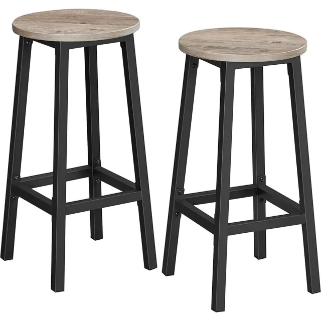 Vasagle Set van 2 barkrukken, hoge keukenkrukken, robuust stalen frame, 65 cm lang, eenvoudige montage, industriële stijl, Grijs en zwart