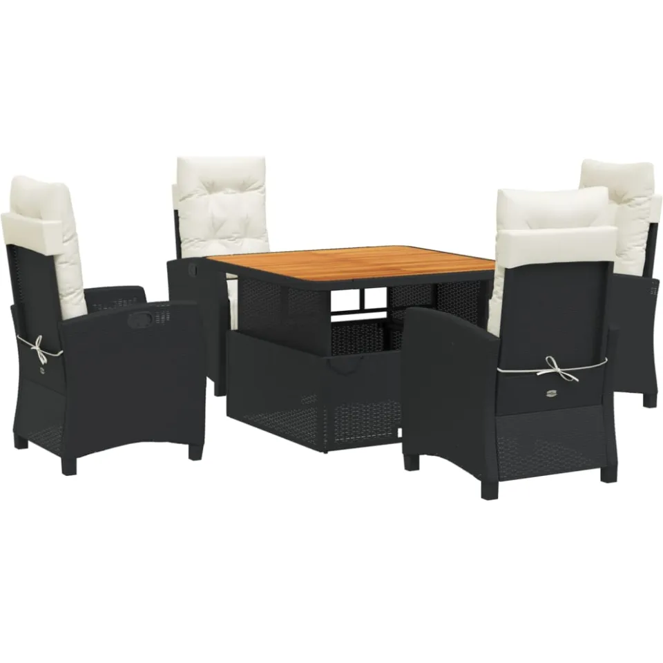 vidaXL 5-delige Tuinset met kussens poly rattan zwart, foto 3