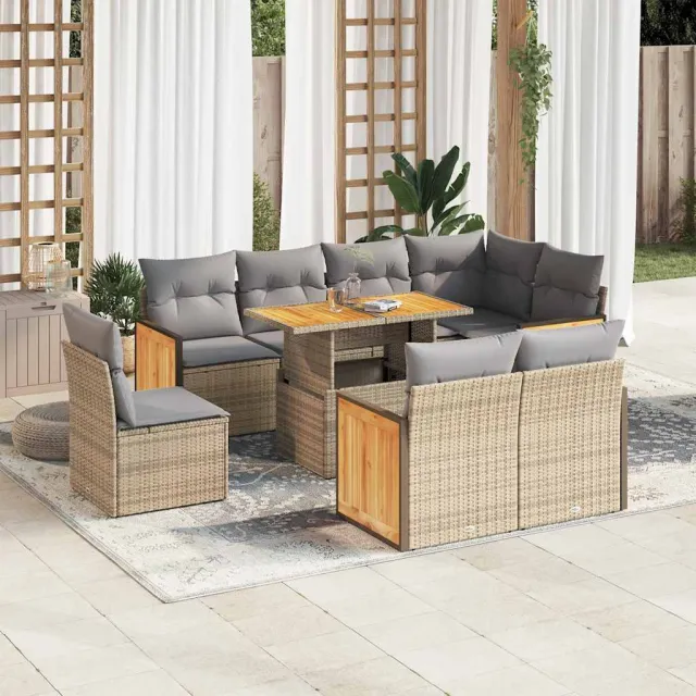 vidaXL 9-delige Loungeset met kussens poly rattan acacia beige, foto 2
