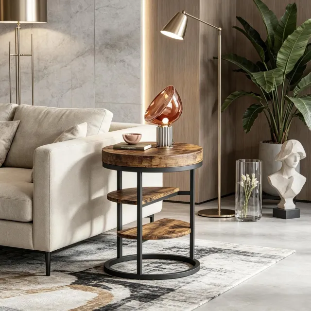 CHICFURN Bijzettafel 50 cm - 3 open niveaus - Metalen frame - Rustiek bruin