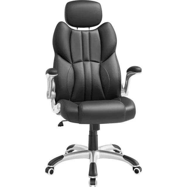 Conway Living Luxe Ergonomische Bureaustoel - Directeurstoel - Inklapbare Armleuningen - Gaming Stoel - In Hoogte Verstelbare Hoofdsteun - Kunstleer - Zwart