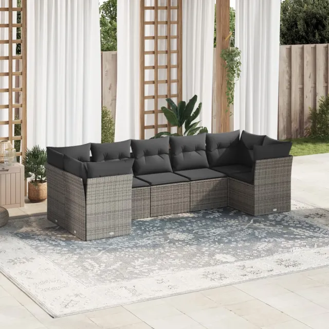 vidaXL 7-delige Loungeset met kussens poly rattan grijs, foto 2