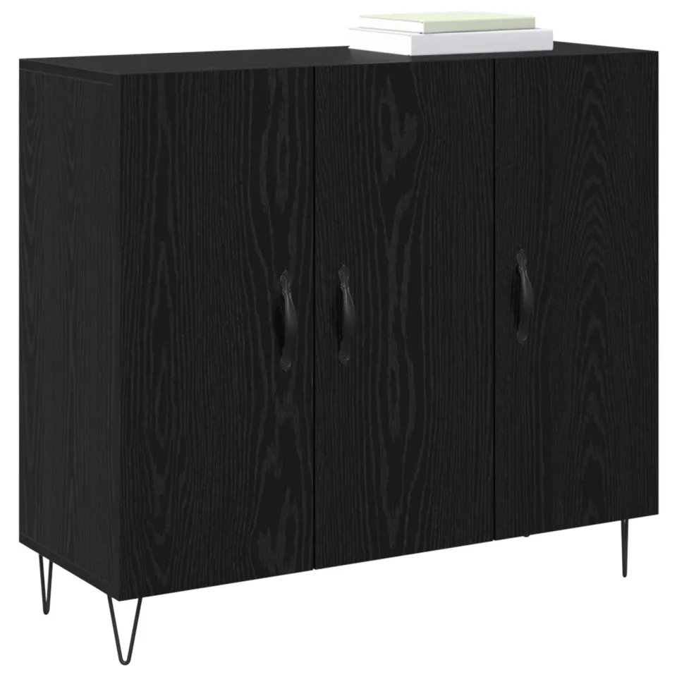 vidaXL Dressoir Zwart Eiken 90 x 32,5 x 80 cm Bewerkt hout