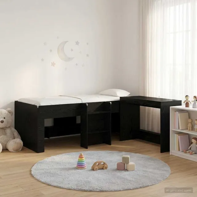 vidaXL Hoge Bed Frame met Bureau voor Kinderen 2 st Zwart eiken