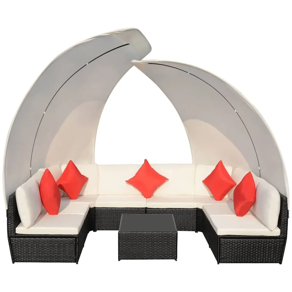 vidaXL 9-delige Loungeset met luifels poly rattan zwart