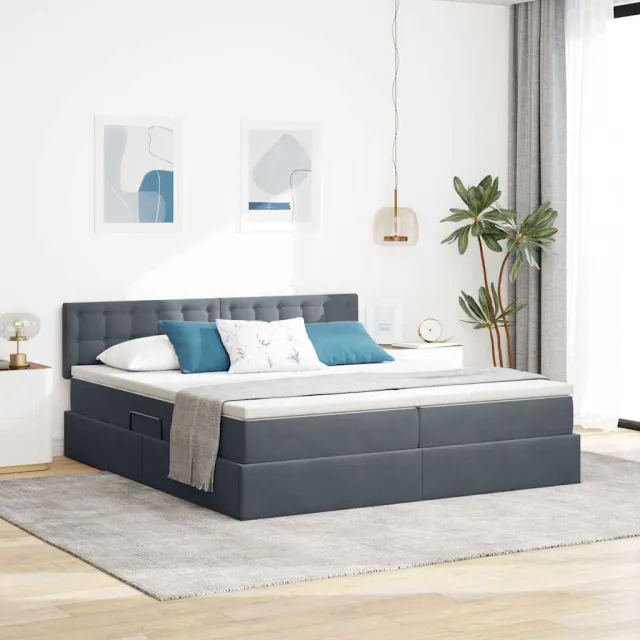 vidaXL Opslag bed 2 st Donkergrijs 200 x 200 cm Velvet grijs