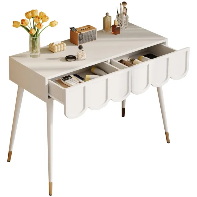 Merax Kaptafel 100x40 cm Wit met 2 Lades – Make-up Tafel en Bureau – Metalen Poten – Inclusief Kantelbeveiliging