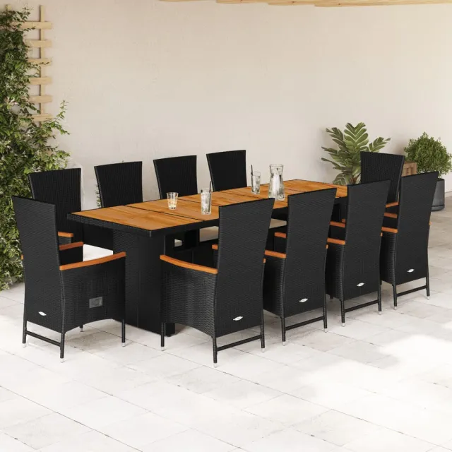vidaXL 11-delige Tuinset met kussens poly rattan zwart, foto 2