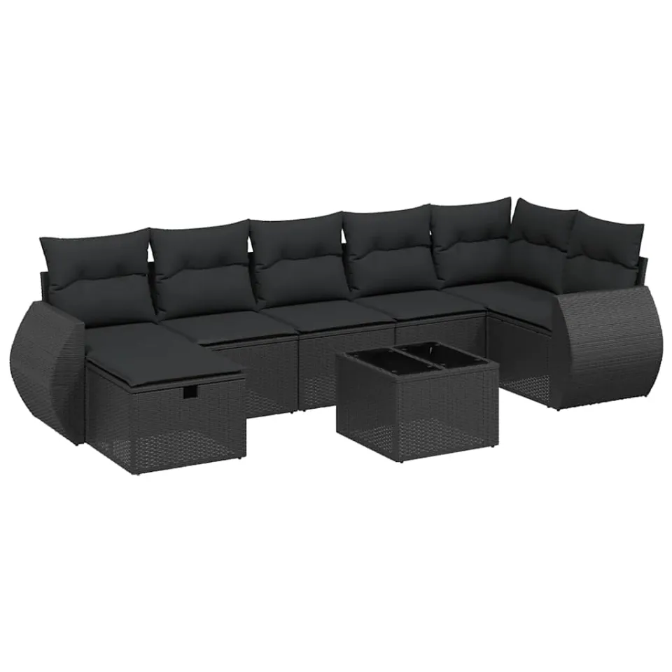 vidaXL 8-delige Loungeset met kussens poly rattan zwart