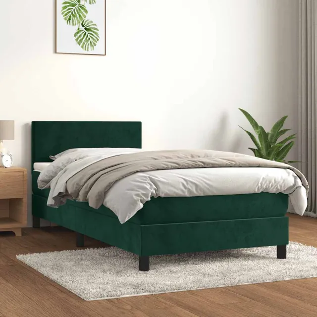 vidaXL Boxspring met matras fluweel donkergroen 100x200 cm