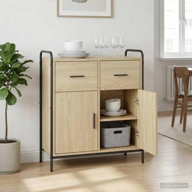 vidaXL Dressoir Sonoma Eiken 97 x 33 x 81 cm Bewerkt hout Bruin