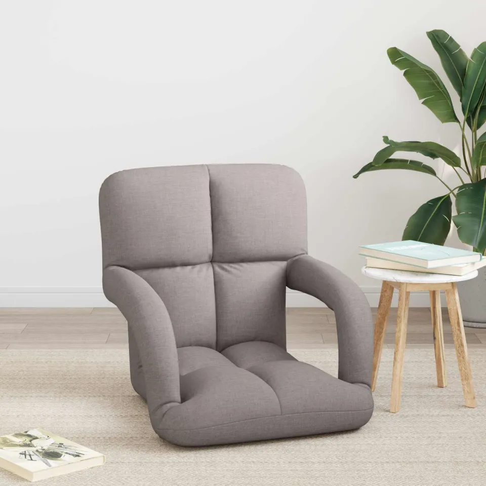 vidaXL Verstelbare vloerstoel met armleuning 5 Posities Taupe Stof, foto 3