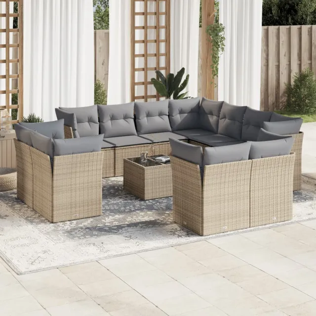 vidaXL 12-delige Loungeset met kussens poly rattan beige, foto 2