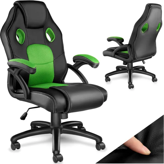 Tectake Racing bureaustoel - Gamingstoel met schommelfunctie - Ergonomische directiestoel - In hoogte verstelbare, draaibare stoel met wielen - PC-Stoel - Gamestoel - Maximale belasting 100 KG - Afmeting (LxBxH) 68x69x104,5 - 114,5 cm - Zwart/groen