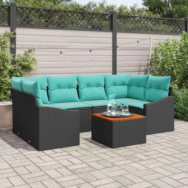 vidaXL Tuinbankenset 7 st Zwart poly rattan, foto 2