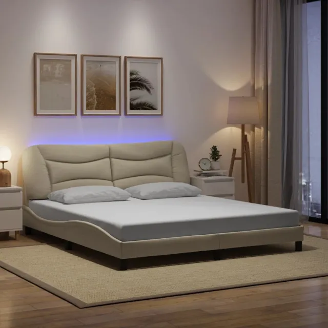 vidaXL Bedframe met LED zonder matras "Hvar" 180x200 cm stof crème