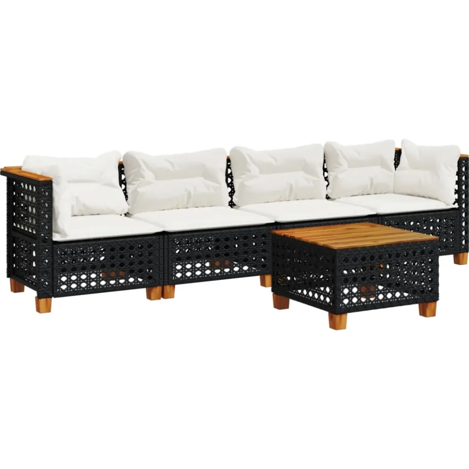 vidaXL 5-delige Loungeset met kussens poly rattan zwart