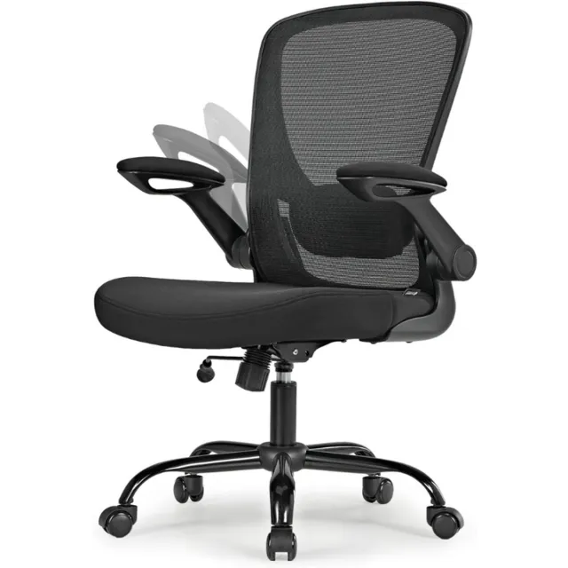 Thuys Ergonomische Bureaustoel – Mesh Kantoorstoel Met Flip – Up Armleuningen – Hoogte Verstelbare Conferentiestoel Zwart
