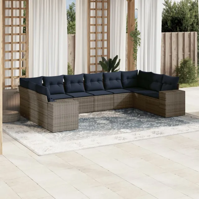 vidaXL 10-delige tuinbankset met kussens, grijs polyrotan, foto 2