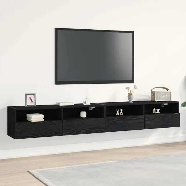 vidaXL TV Wandkast 2 st Zwart eiken Bewerkt hout, foto 2