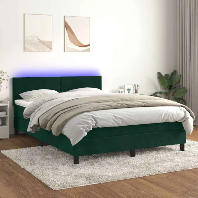 vidaXL Boxspring met matras en LED fluweel donkergroen 140x200 cm