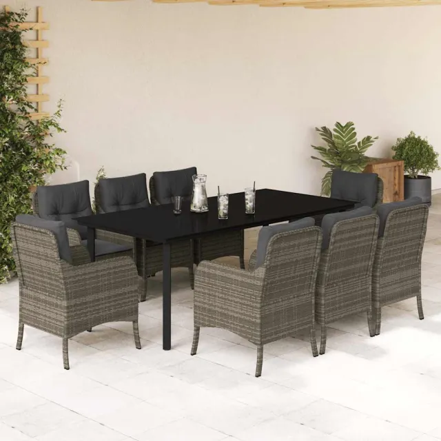 vidaXL 9-delige Tuinset met kussens poly rattan grijs, foto 2