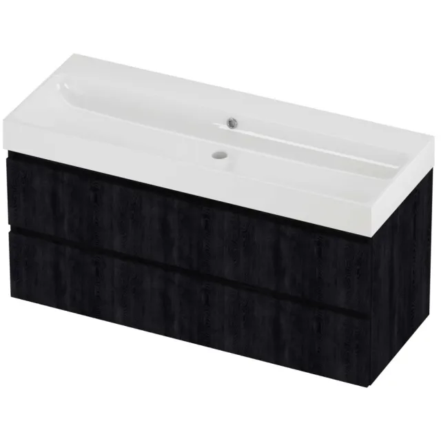 Proline Podium Badmeubelset Polystone Loft Zonder Kraangat 120x46x62 cm Glans Wit Charcoal Oak Eiken