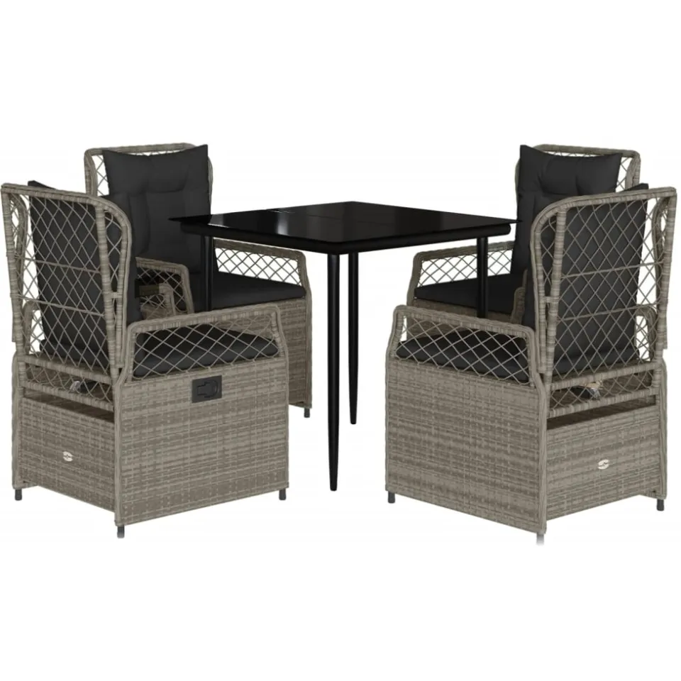 vidaXL 5-delige Tuinset met kussens poly rattan lichtgrijs grijs, foto 3