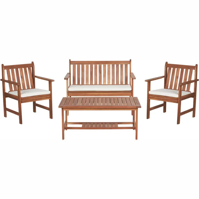 Beliani ALTIDONA - Loungeset - Gebroken wit - Acaciahout Bruin