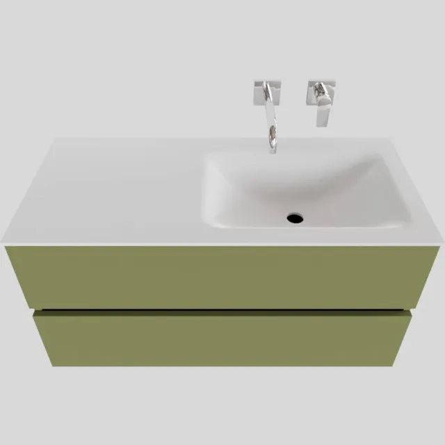 Boss & Wessing Badkamermeubel Solid Surface BWS Oslo 100x46 cm Rechts Mat Groen (zonder kraangaten)