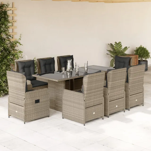 vidaXL 9-delige Tuinset met kussens poly rattan lichtgrijs grijs, foto 2