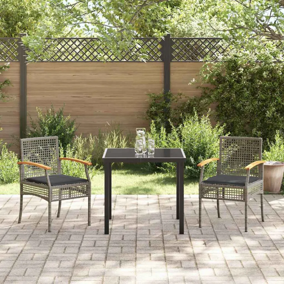 vidaXL Tuin eettafelset 3 st Grijs en zwart Rattan, foto 3