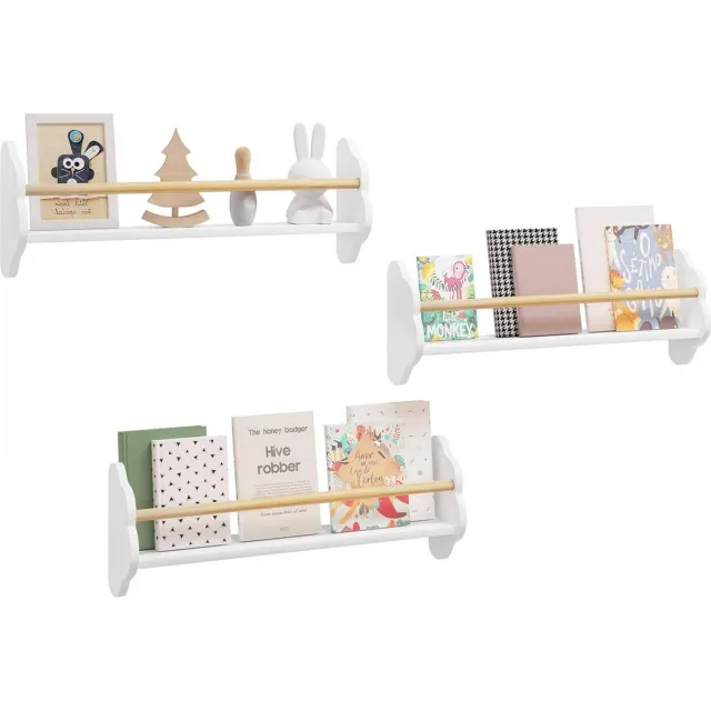 BukkitBow Wandplanken voor Kinderen / Kinderkamer - Rechtopstaande Boekenplanken - Set van 3 Stuks - Groot (65x23x12.7CM) Wit