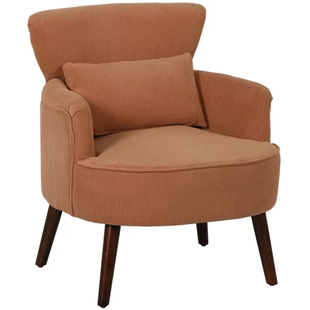 ZYLARO Fauteuil - Moderne Gestoffeerde Accentstoel - met Lendenkussen - Rubberhouten Poten - Oranje