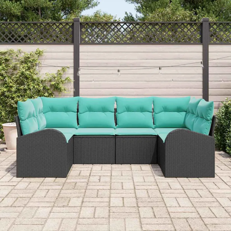 vidaXL Tuinbankenset 6 st Zwart en Turquoise poly rattan, foto 3