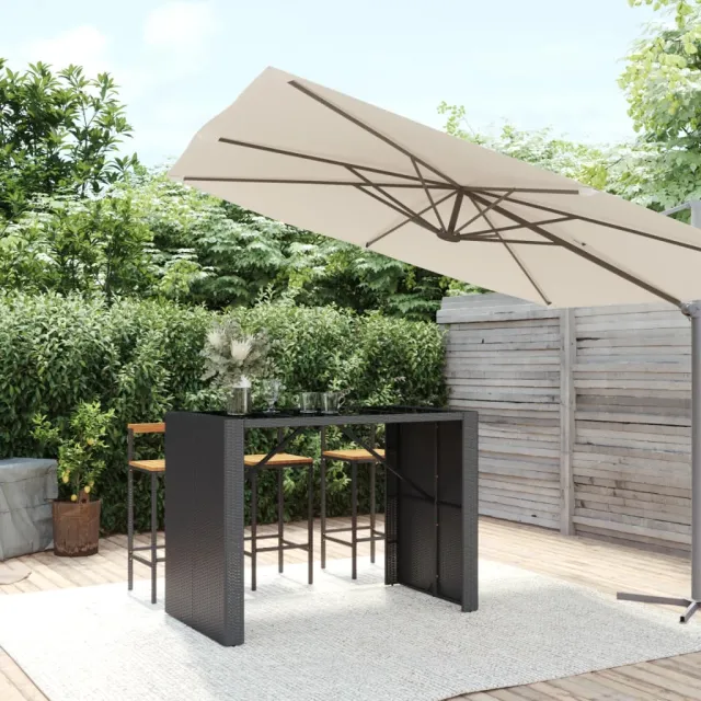 vidaXL Bartafel met glazen blad 145x80x110 cm poly rattan zwart, foto 2
