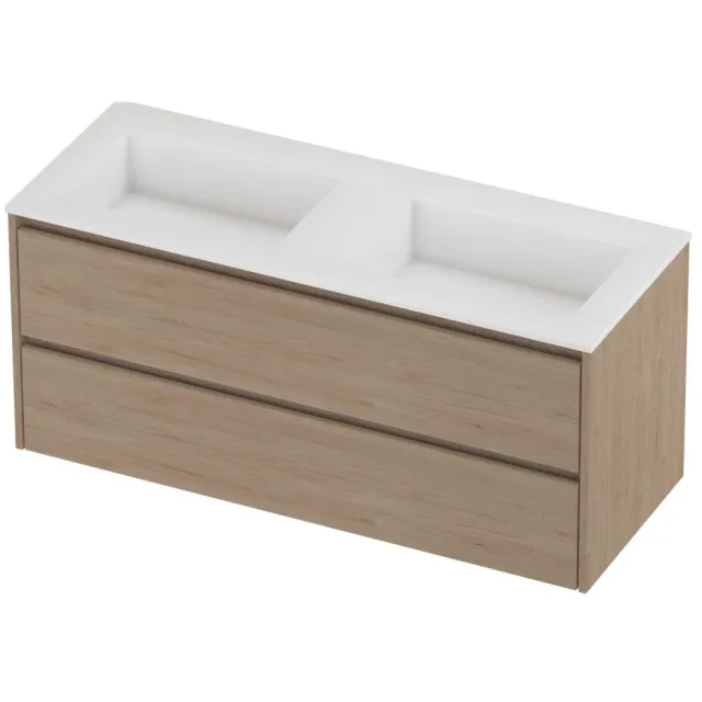 Proline Aristo Badmeubelset Polystone Elegant Dubbel 120x46x54 cm Glans Wit Ideal Oak Eiken