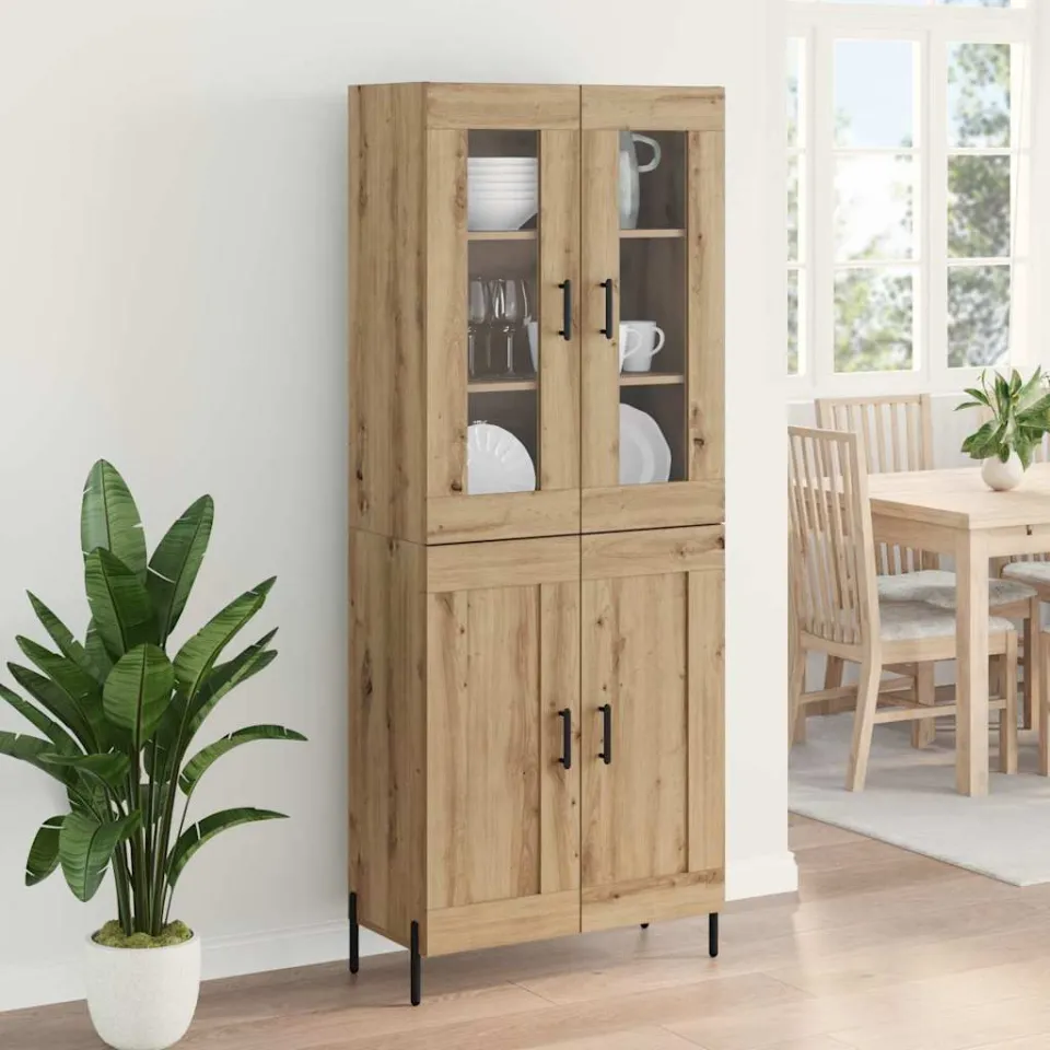 vidaXL Highboard Artisan Eiken 69,5 x 34 x 180 cm Bewerkt hout, foto 4