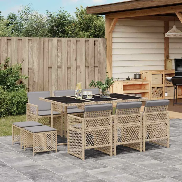 vidaXL 11-delige Tuinset met kussens poly rattan beige, foto 2