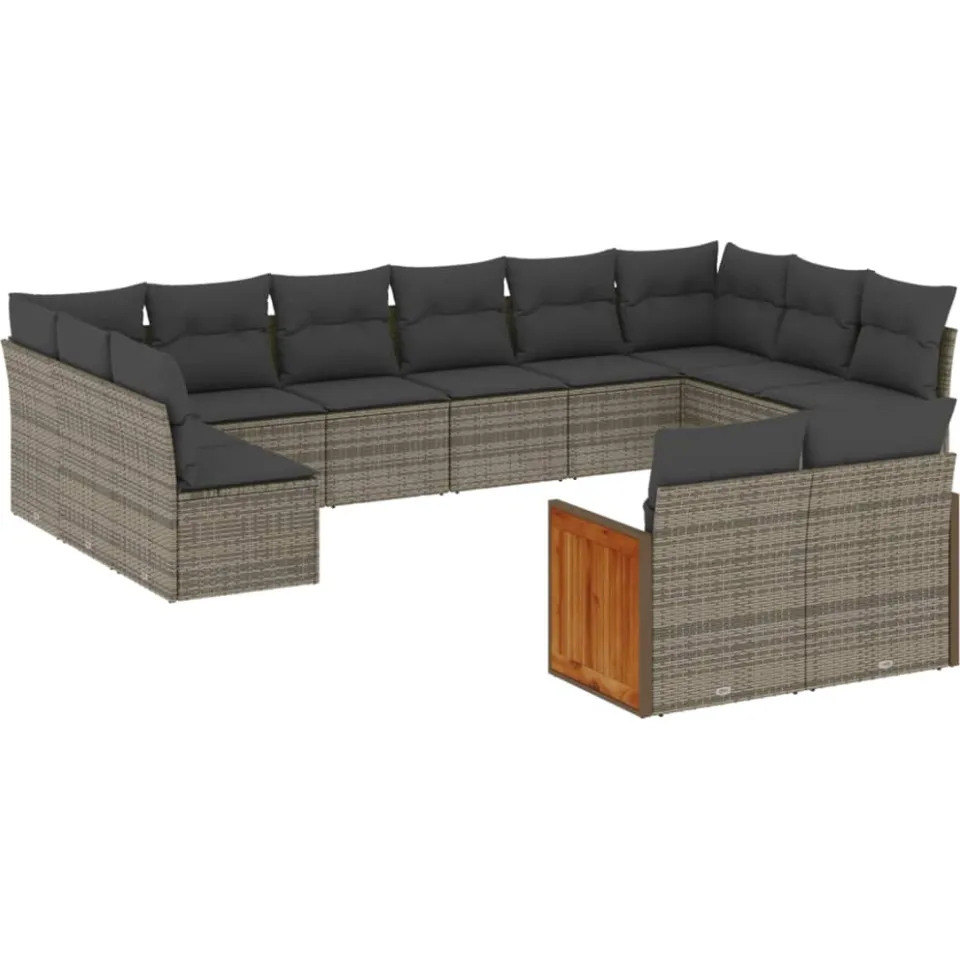 vidaXL 12-delige Loungeset met kussens poly rattan grijs