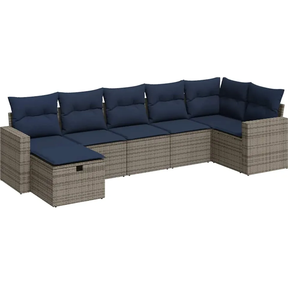 vidaXL 7-delige Loungeset met kussens poly rattan grijs, foto 3