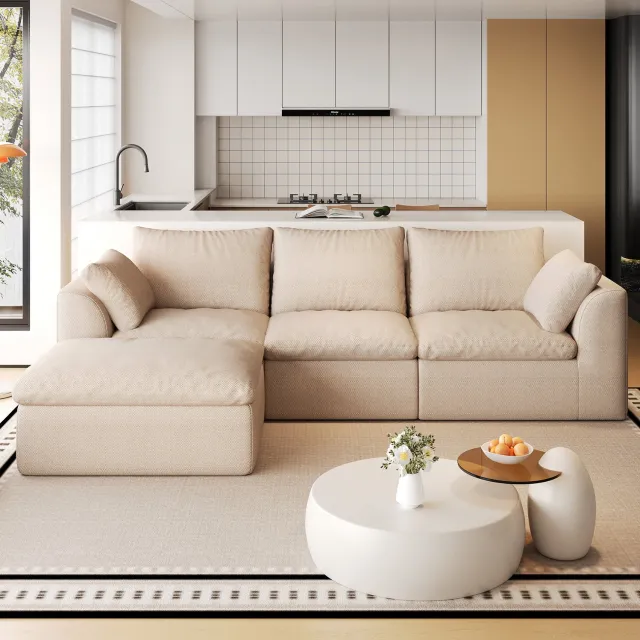 MIVRAY Hoekbank 245 x 155 x 83 cm - L Vormige Vierpersoonsbank met Zachte Schuimvulling - Voor de Woonkamer - Linnen - Khaki
