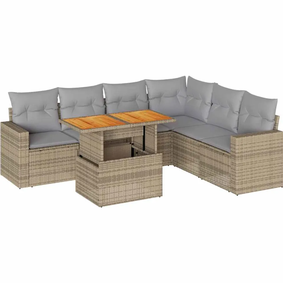 vidaXL 7-delige Loungeset met kussens poly rattan beige, foto 3
