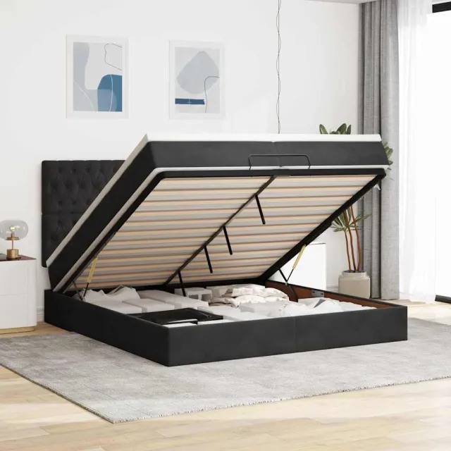 vidaXL Ottoman bed met matrassen en LED's 200x200cm fluweel zwart
